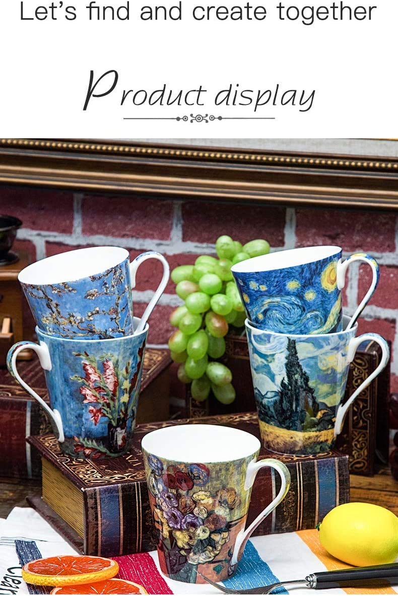 Gute Van Gogh Bone China Set of 5 Large Mugs for Coffee and Tea, With Gift Box, 12 -Ounce Art Coffee and Tea Mugs Set - Image 3